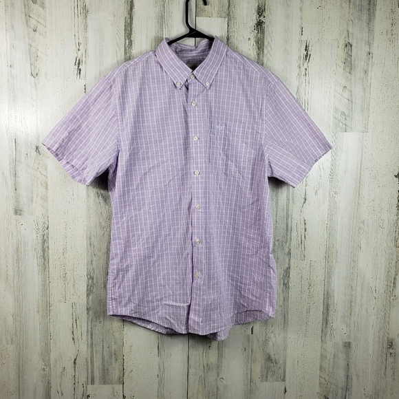Mens dockers pink and blue checker short sleeve button down shirt size large - Picture 1 of 8